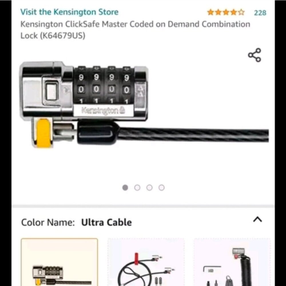 Kensington clicksafe combination lock